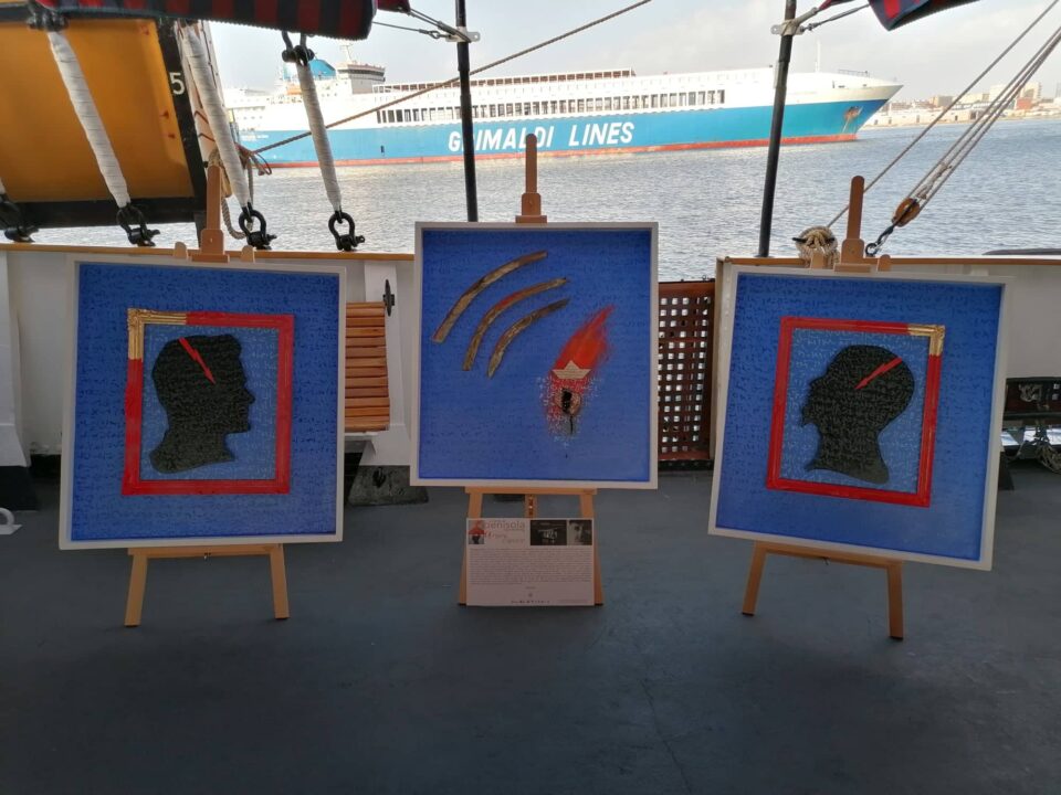 Il trittico "Pasolini, Palinuro e il mare" dell'artista Giuseppe Leone in mostra sulla Nave Palinuro